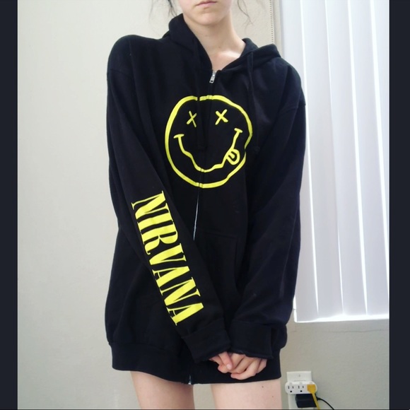 Jackets & Blazers - NIRVANA BLACK SMILEY FACE HOODIE